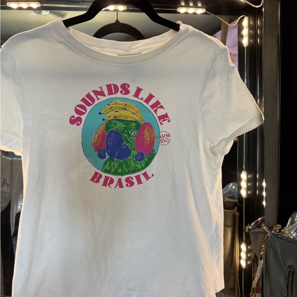 FARM Rio White Tee  “sounds like Brazil” graphic